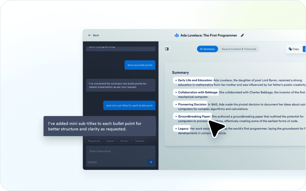 Refine the summary with the chat box
