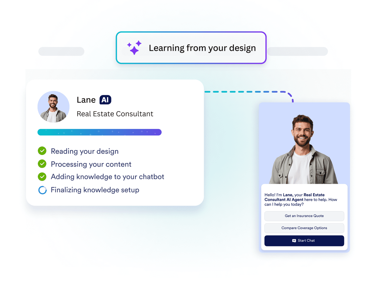 AI chatbot learning from a website design and setting up real estate knowledge