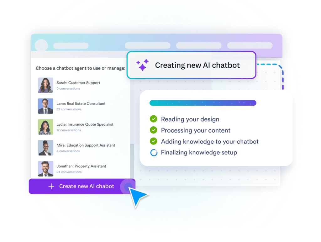 Creating a new AI chatbot from a list of existing agents and design content