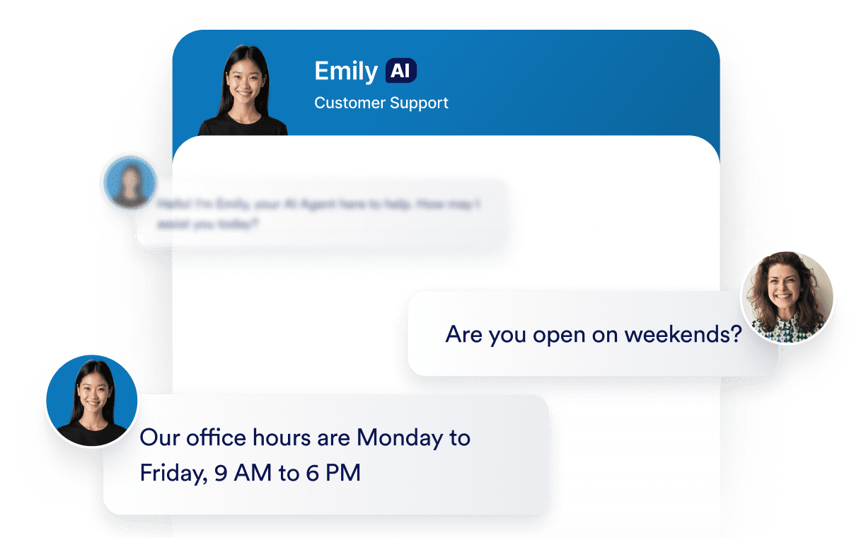 AI customer support chatbot answering a business hours question
