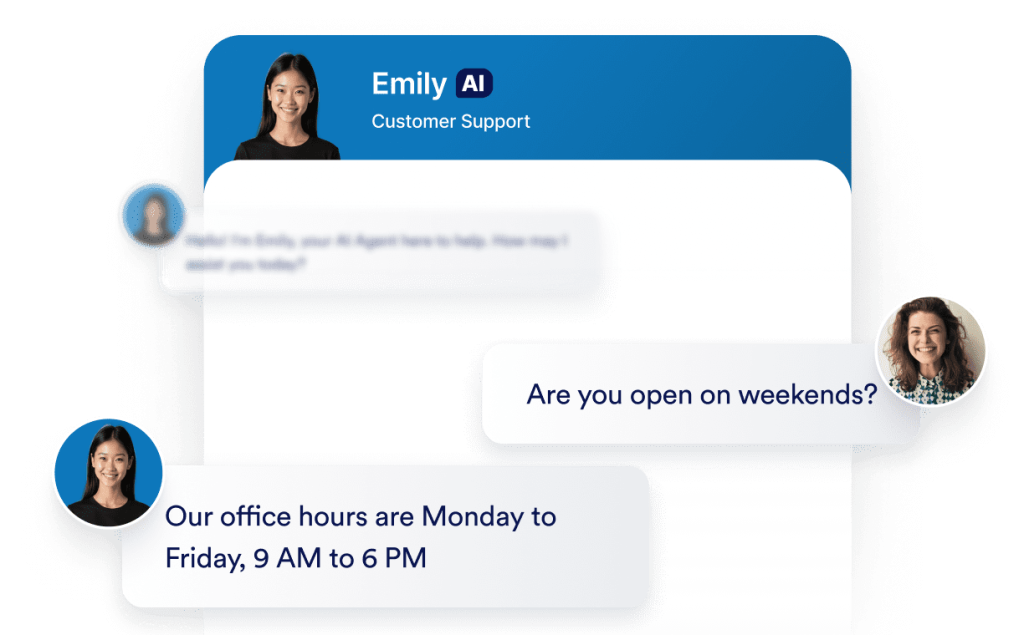 AI customer support chatbot answering a business hours question