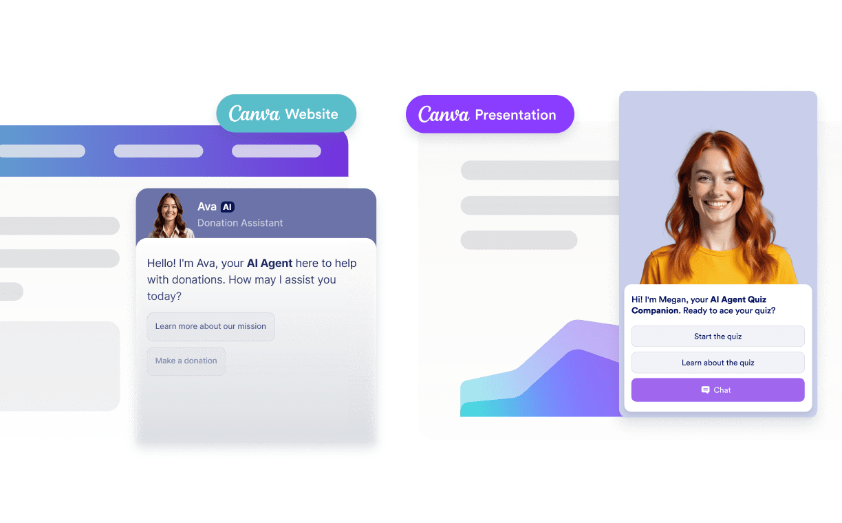AI chatbot embedded in Canva website and presentation layouts