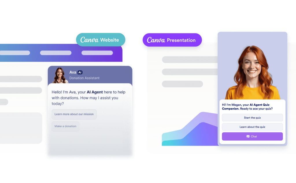 AI chatbot embedded in Canva website and presentation layouts