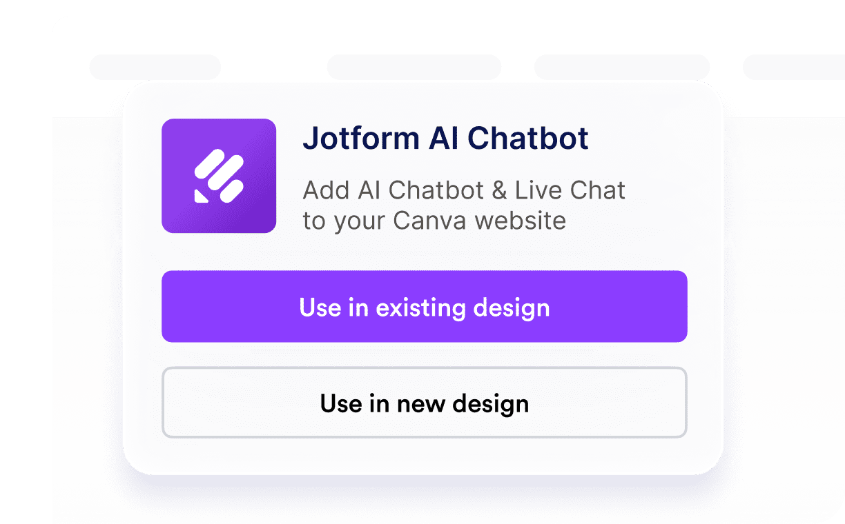 Jotform AI Chatbot options for adding chat to a Canva website