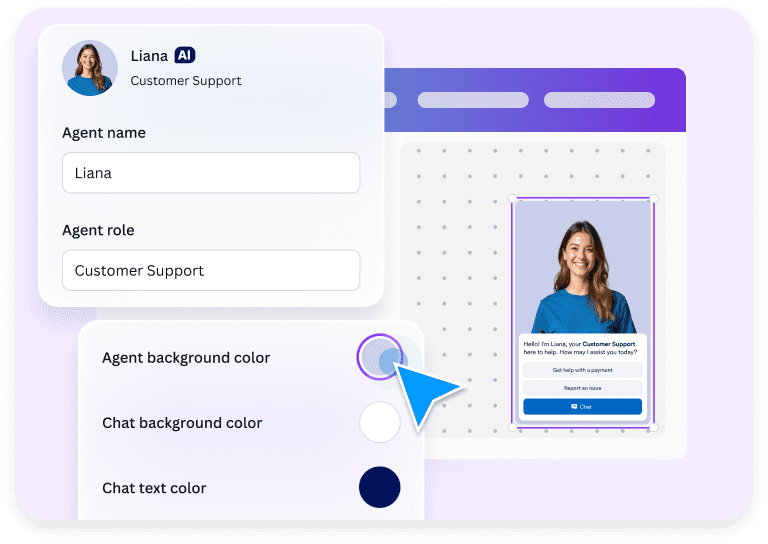 AI chatbot agent setup with role and chat color customization