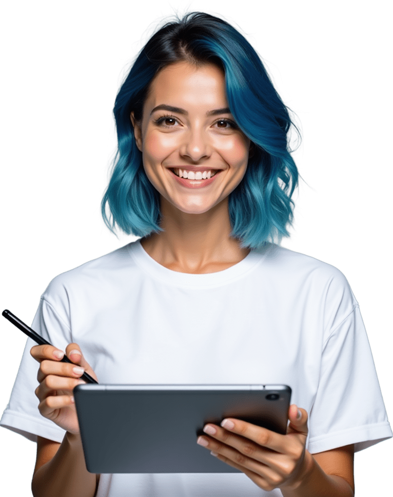 Girl using Canva on tablet