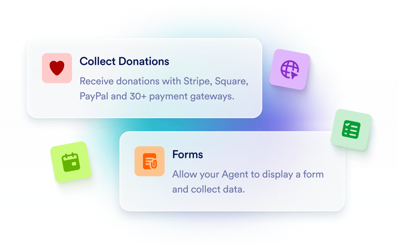 AI chatbot features for collecting donations and displaying forms