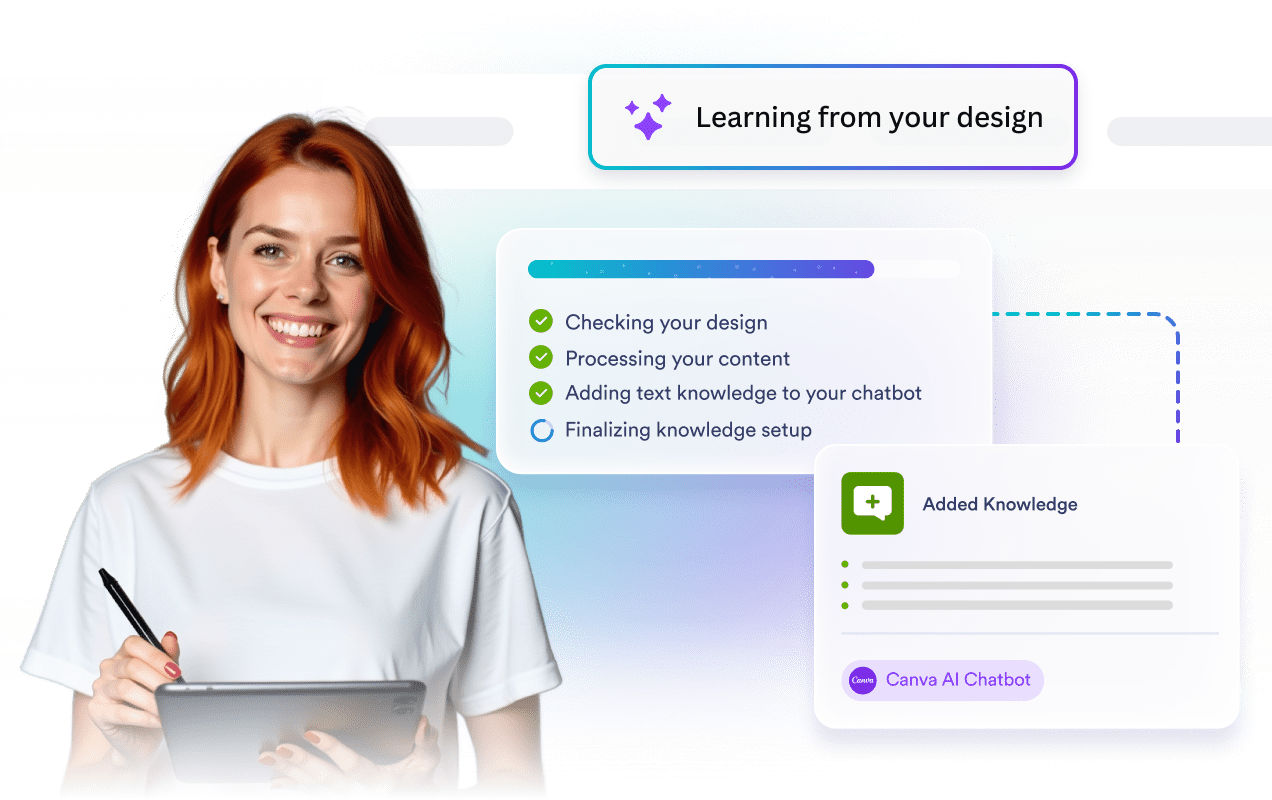 AI chatbot learning from a design and adding text-based knowledge