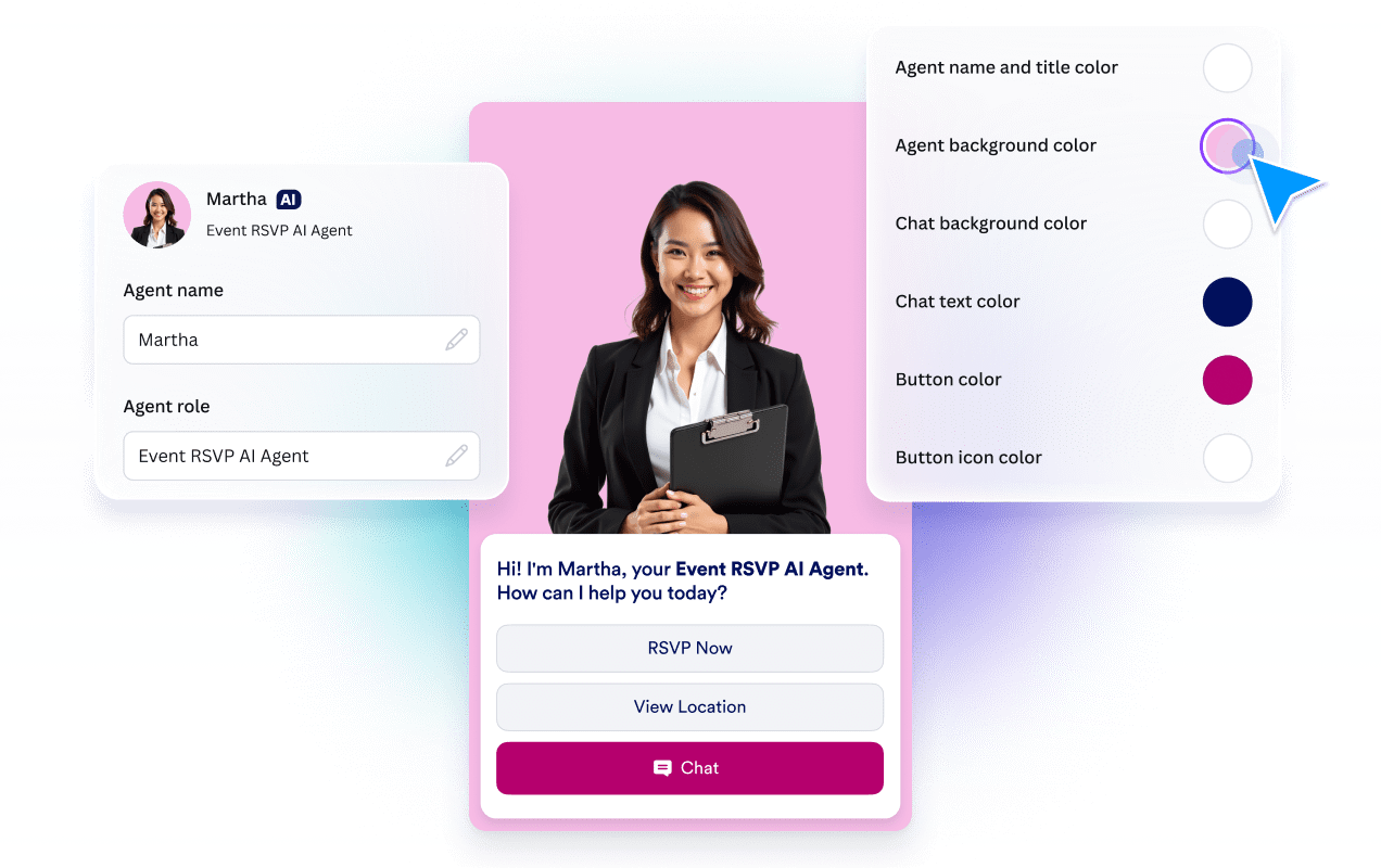 Event AI chatbot profile and interface customization with color settings