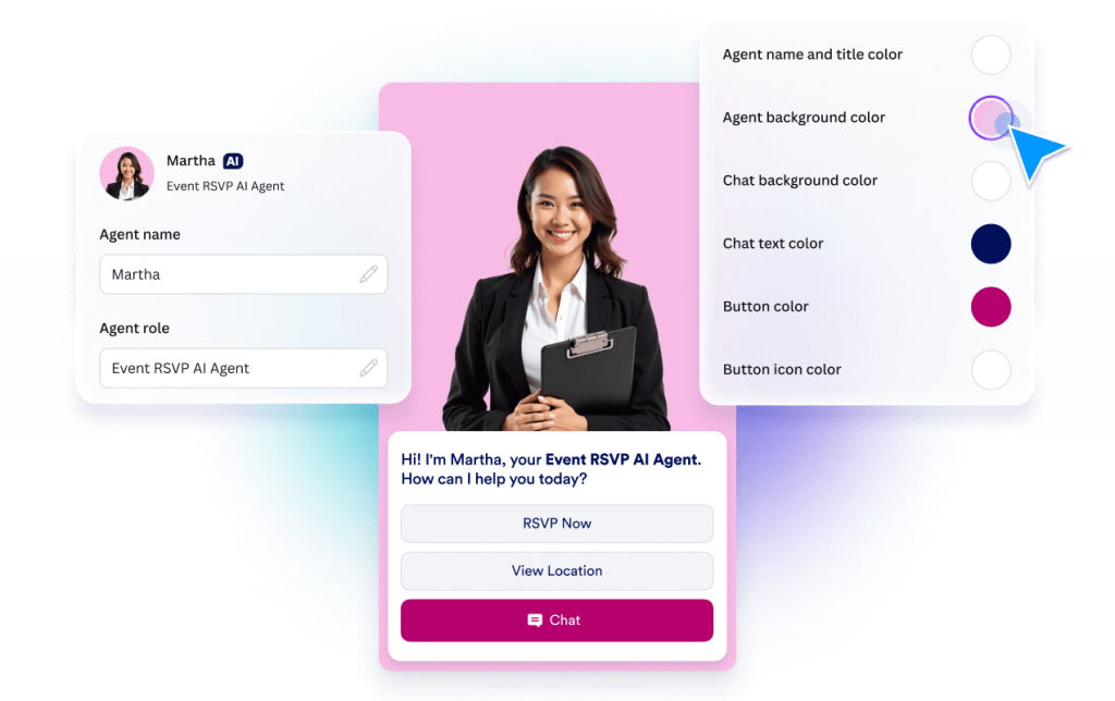 Event AI chatbot profile and interface customization with color settings