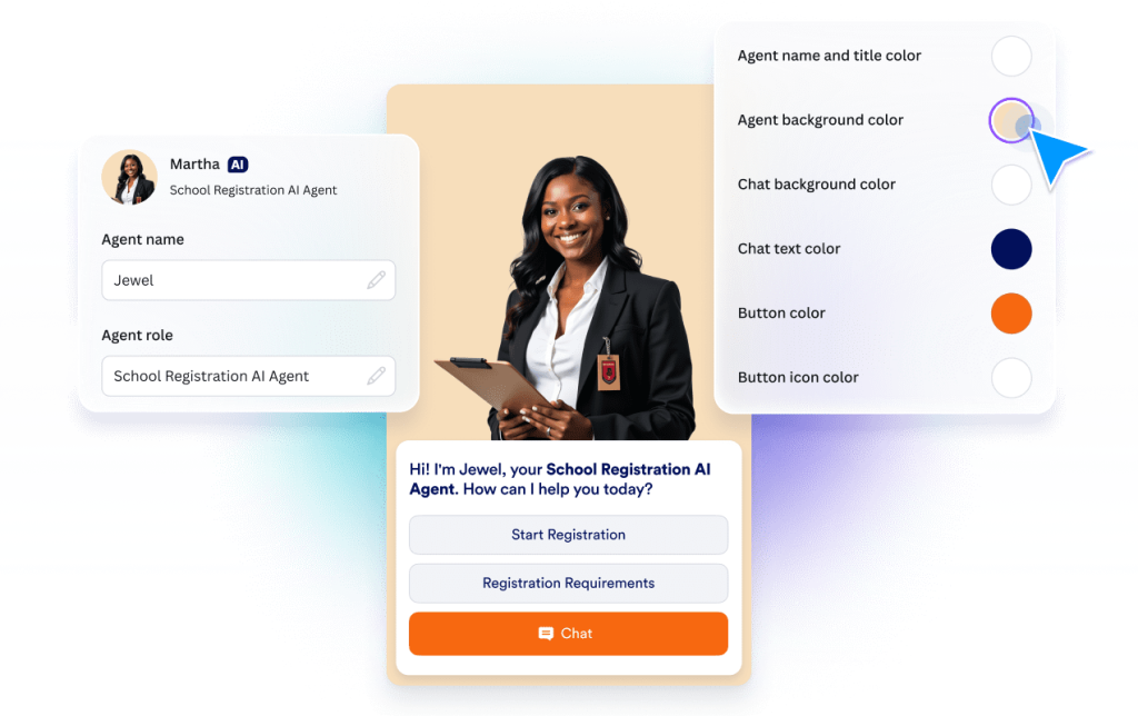 School AI chatbot profile and interface customization with color settings
