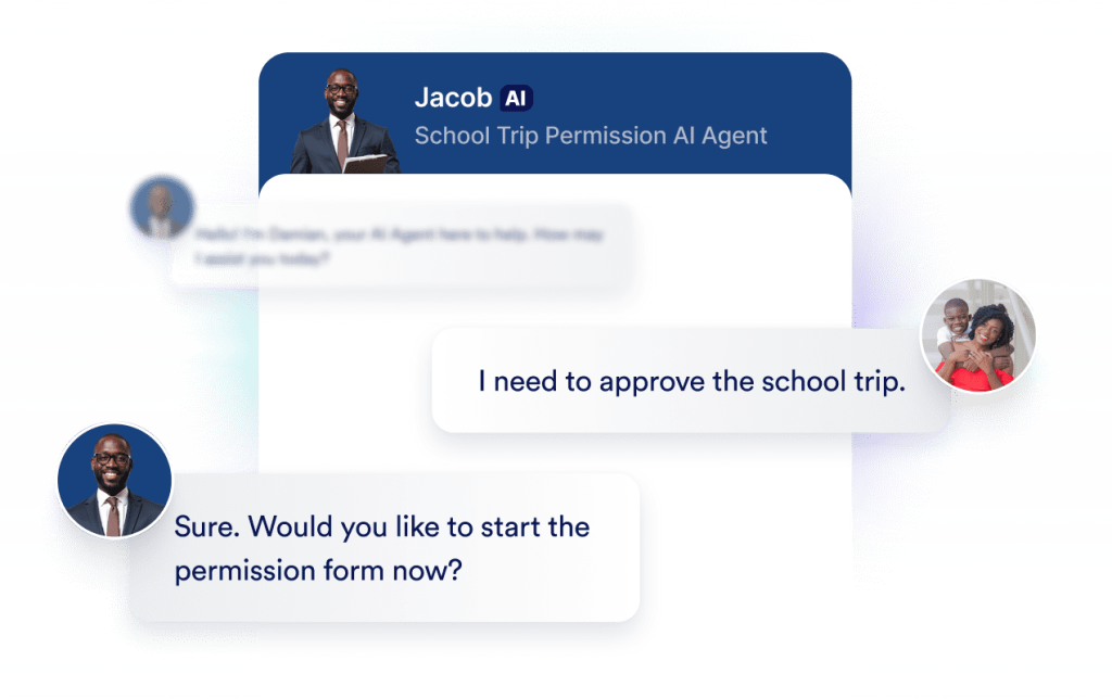 School trip permission AI chatbot assisting with approval requests