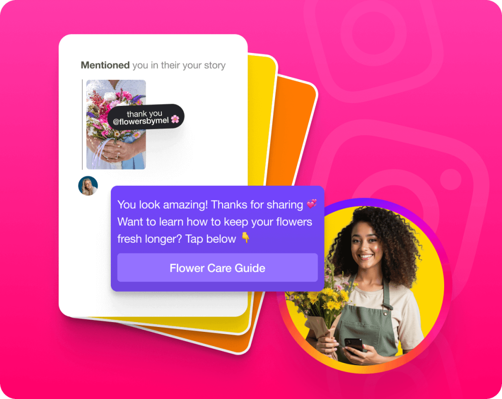 Automated Instagram reply to a story mention with flower care guide link