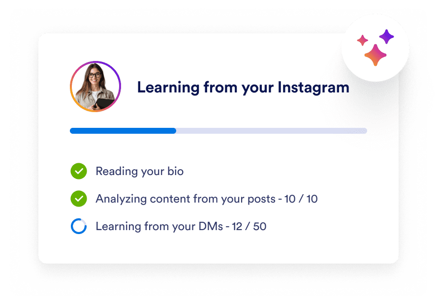 Progress screen showing Instagram data analysis