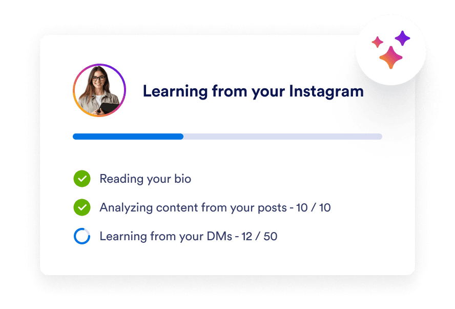 Progress screen showing Instagram data analysis