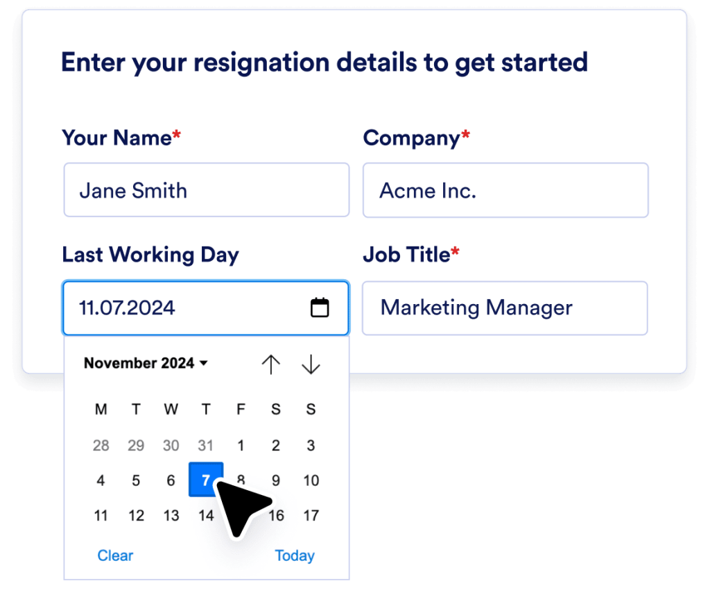 Enter your resignation details