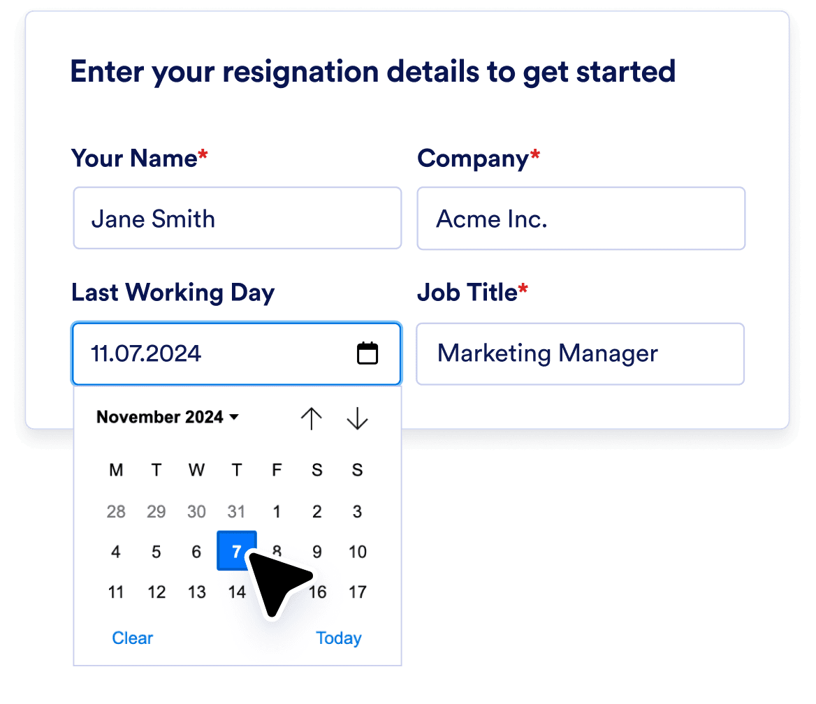 Enter your resignation details
