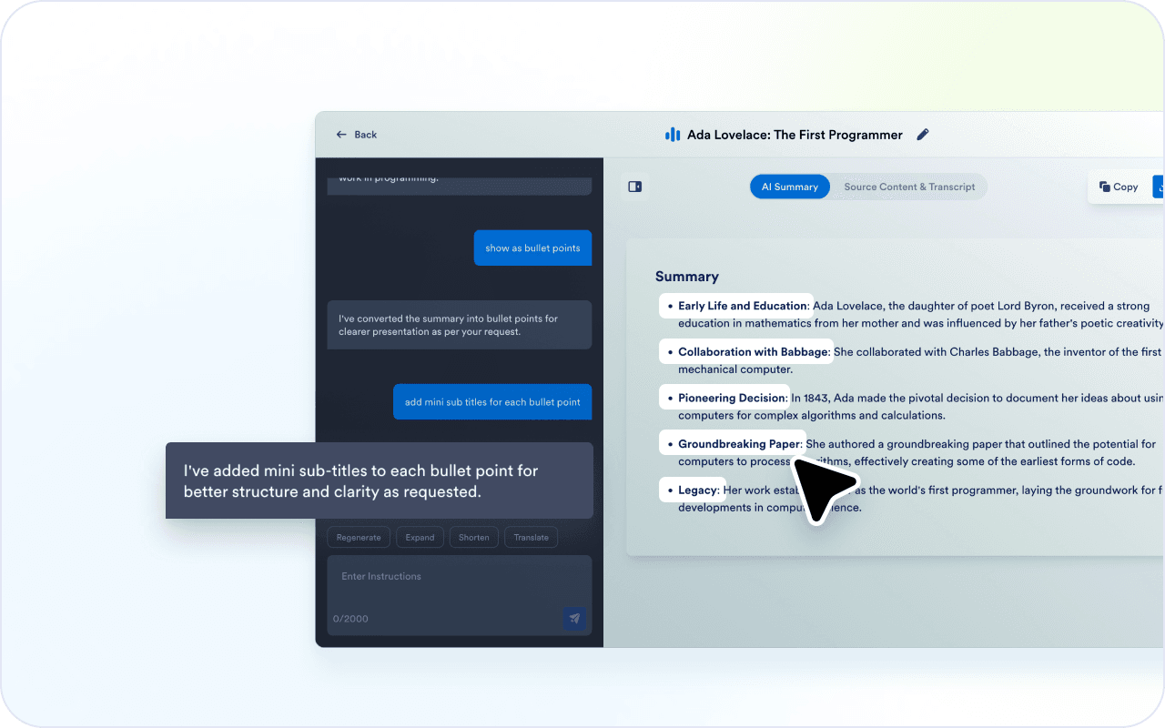 Refine the summary with the chat box