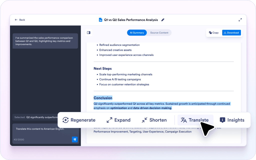 Rephrase or translate parts of the summary