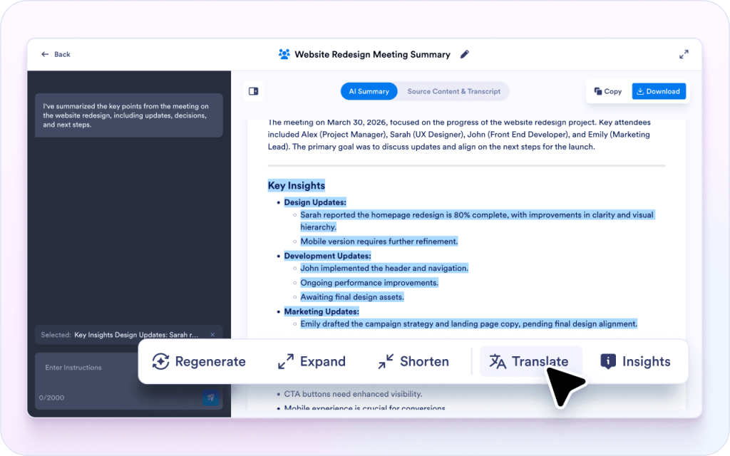 Rephrase or translate the summary