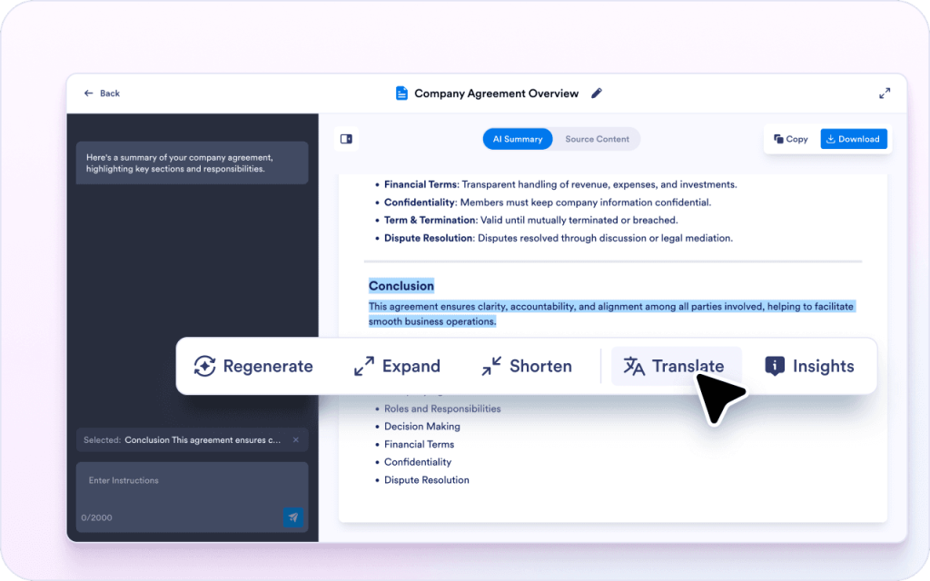 Rephrase or translate selected parts