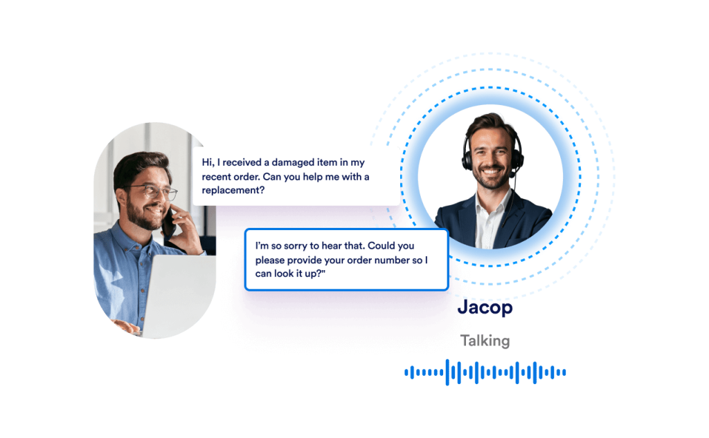 A man asks for order replacement and AI agent responds