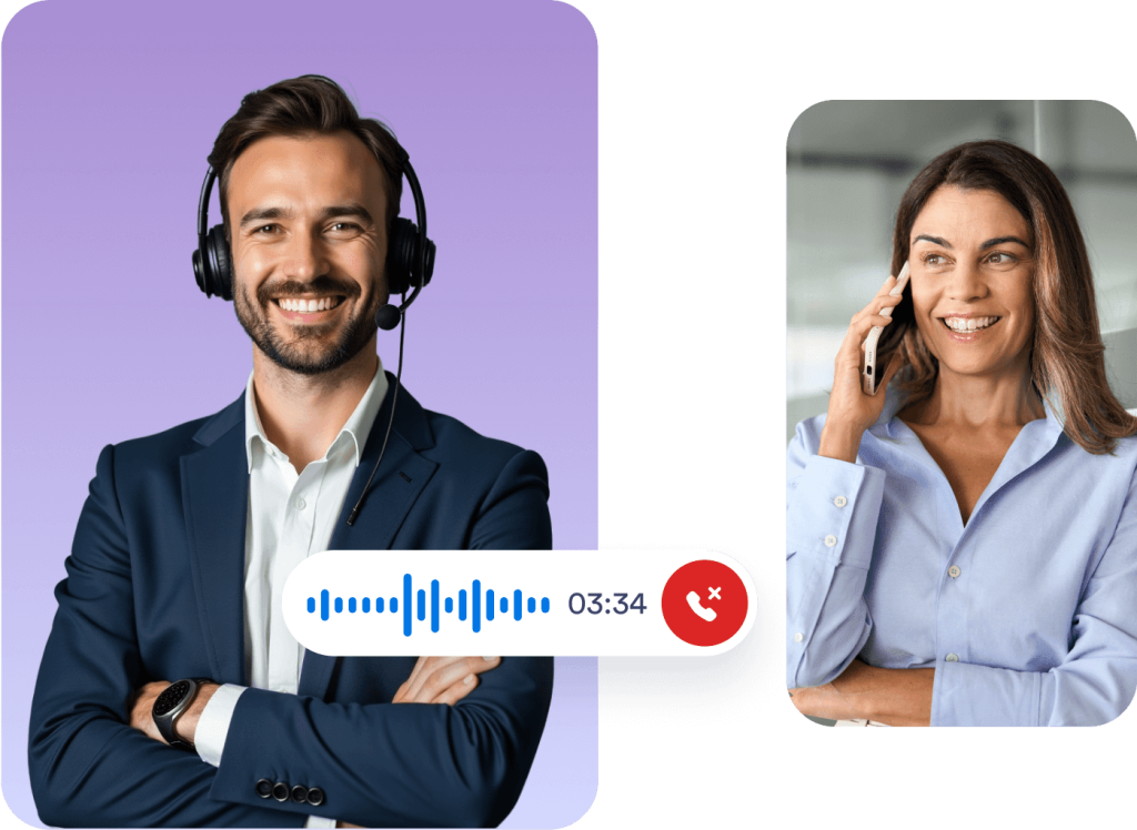 A woman talks with an AI agent