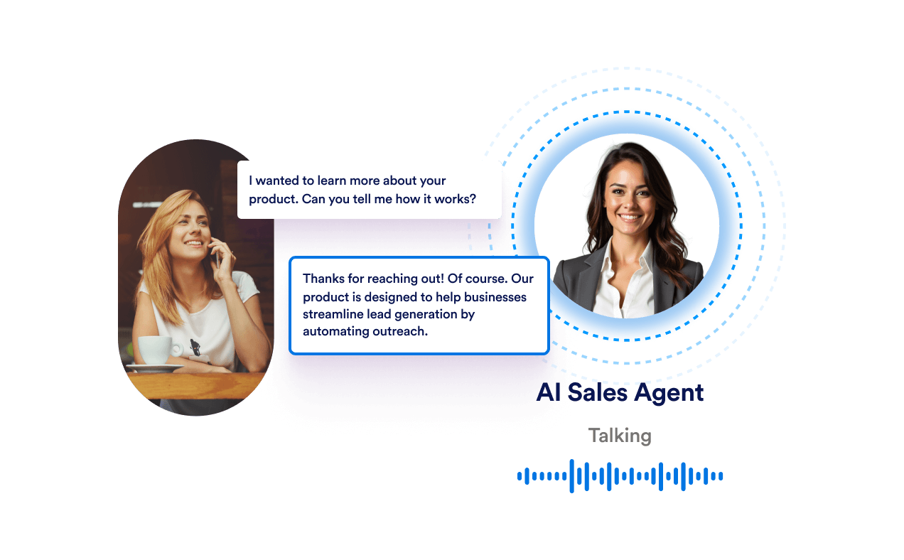 An AI Sales Agent is answering her customer's answer