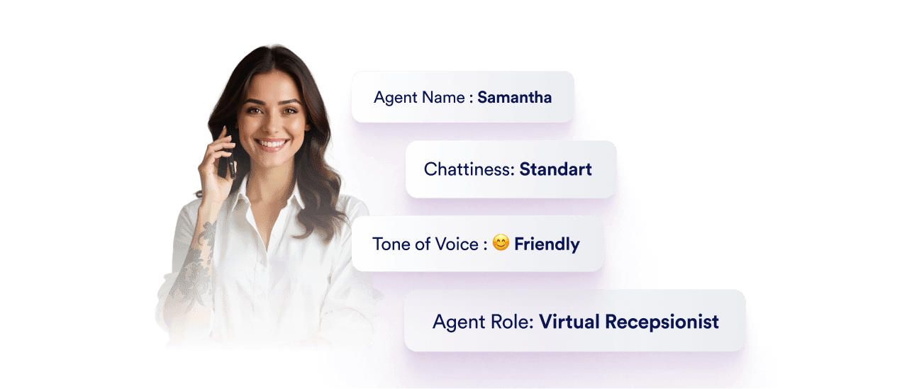 An AI Agent is talking on the phone with agent properties next to it