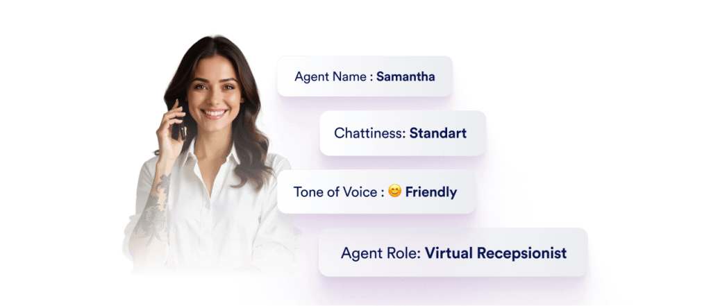 An AI Agent is talking on the phone with agent properties next to it