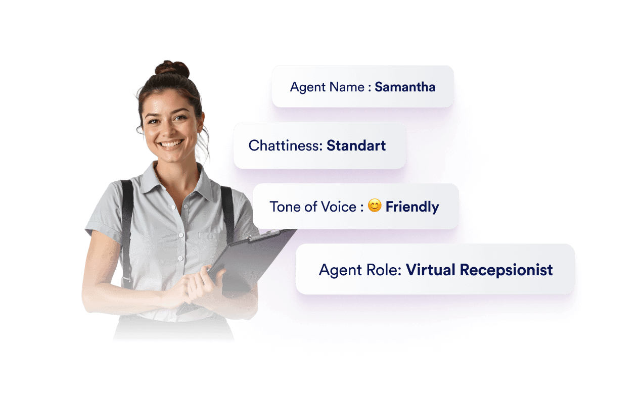 A woman smiles and next to her there are information about agent