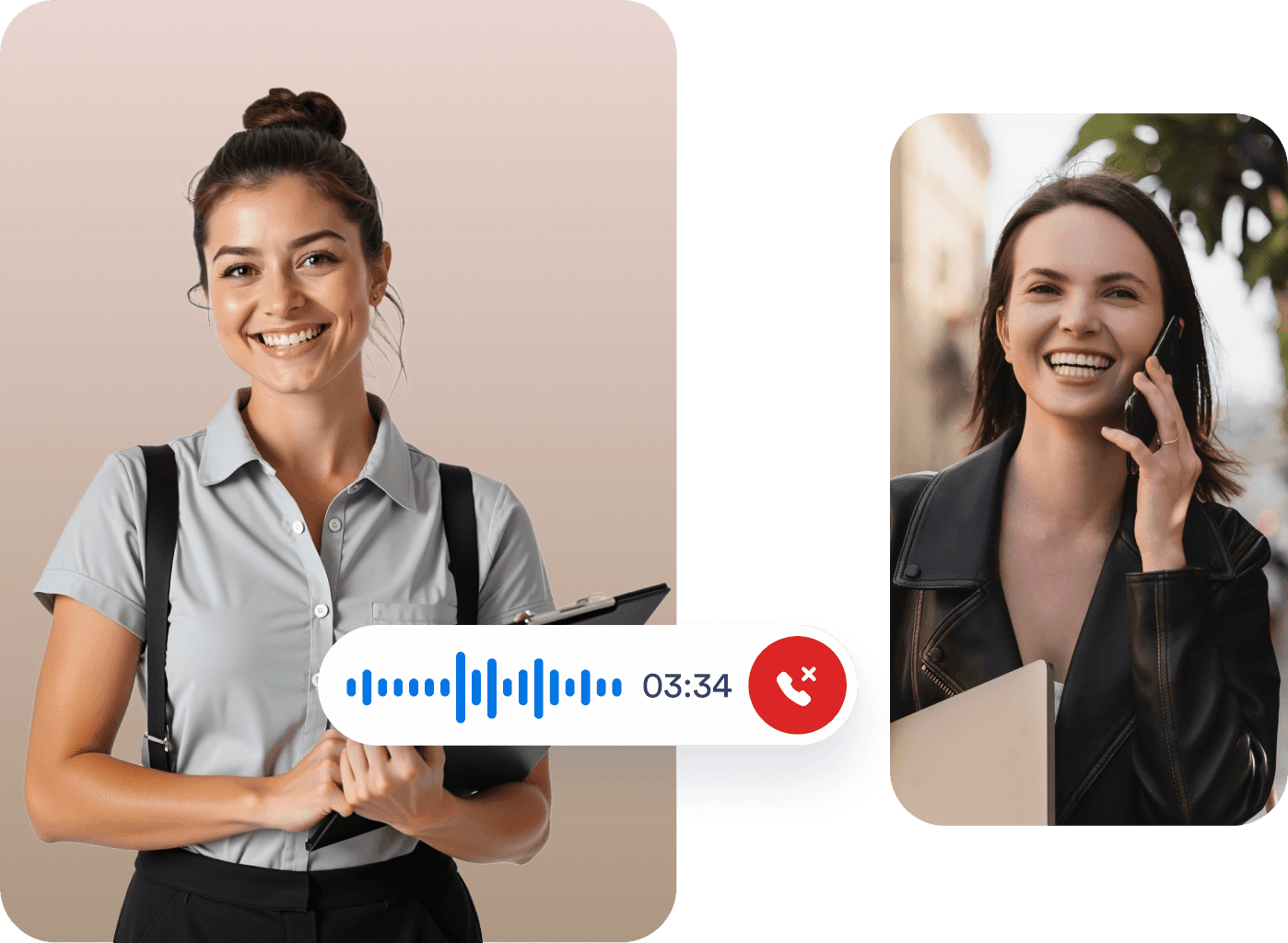 A woman talks on the phone with an AI Agent