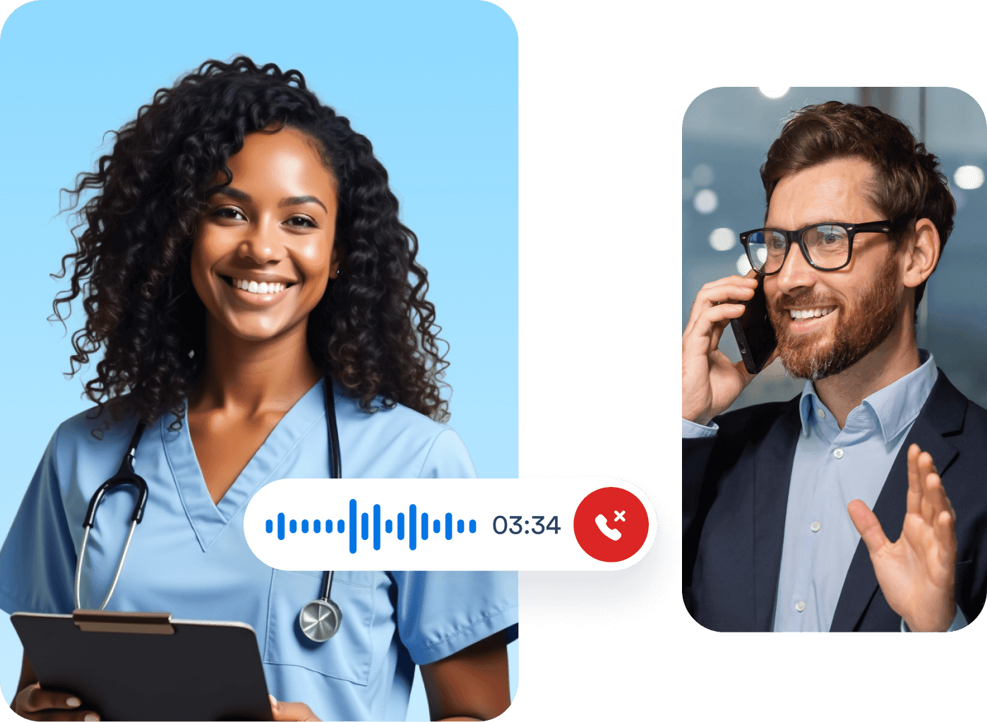 A man talks with an AI Agent on the phone