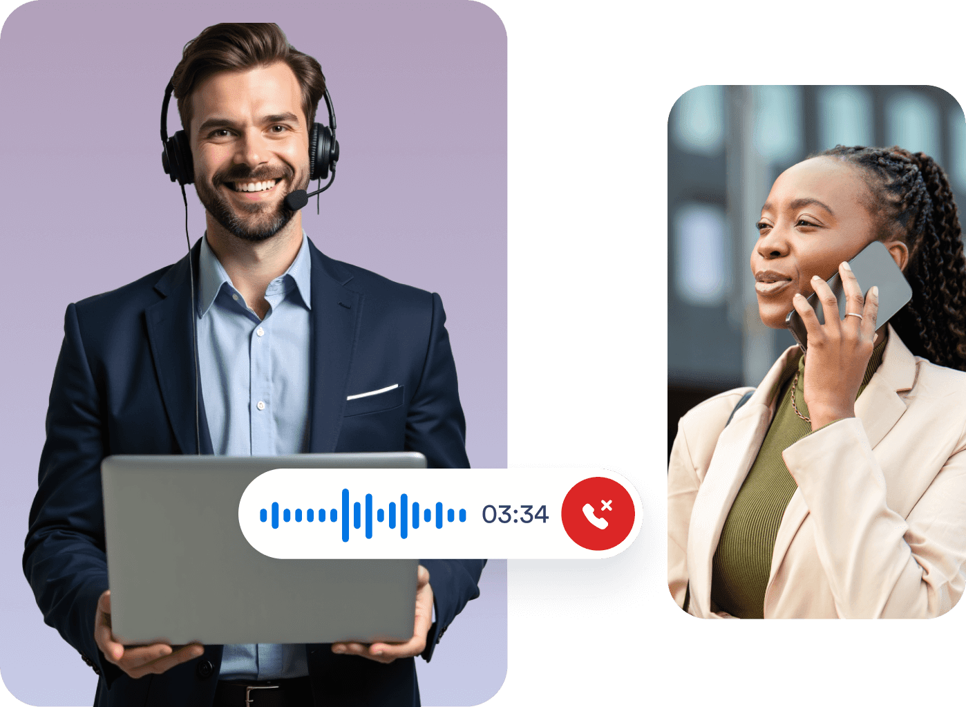 A woman talking to an AI Agent on the phone