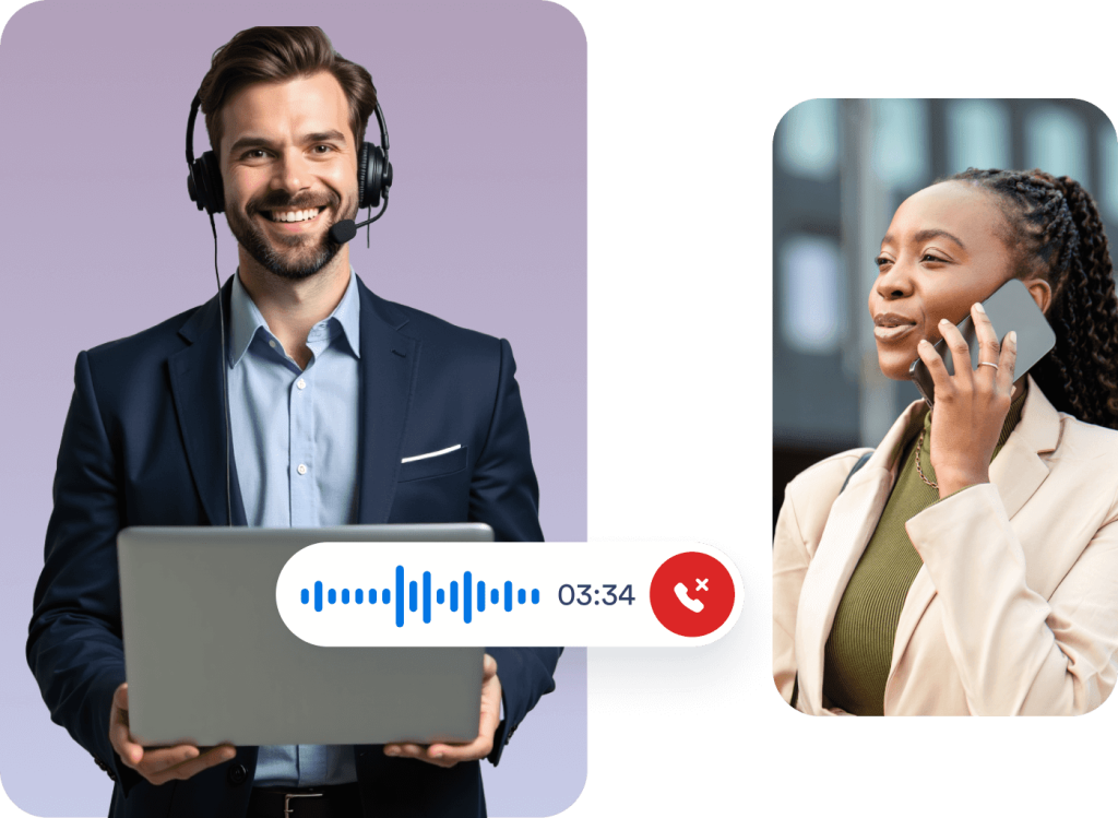 A woman talking to an AI Agent on the phone