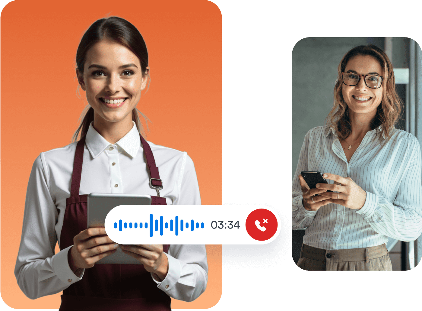 A woman talks with an order AI Agent