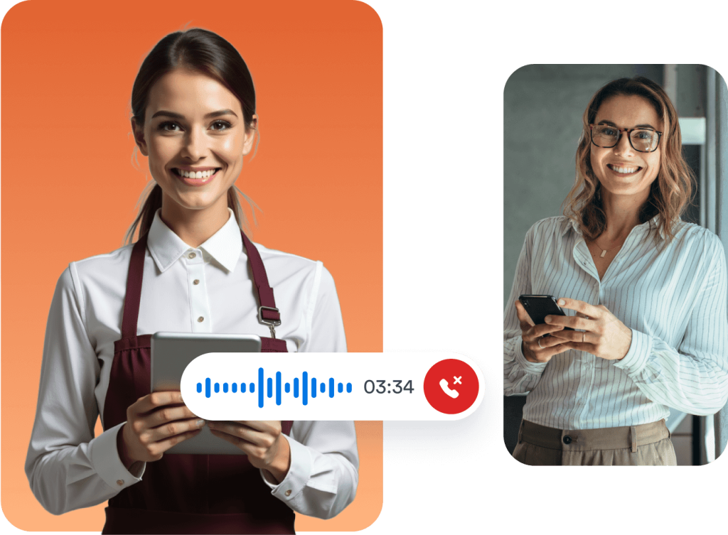 A woman talks with an order AI Agent