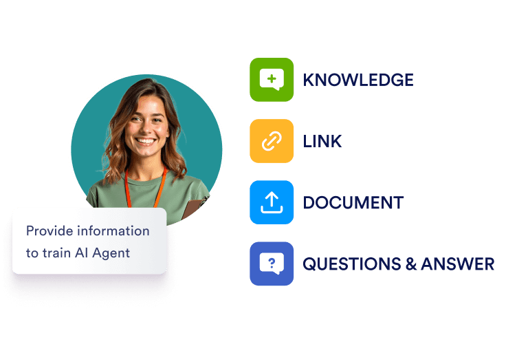 A woman is smiling and next to her there are blocks that indicates training options