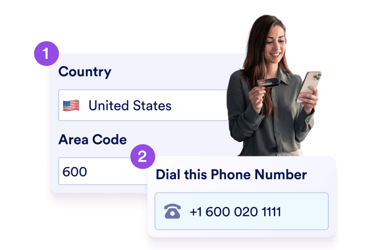 A woman is filling country and area code and get her dedicated phone number