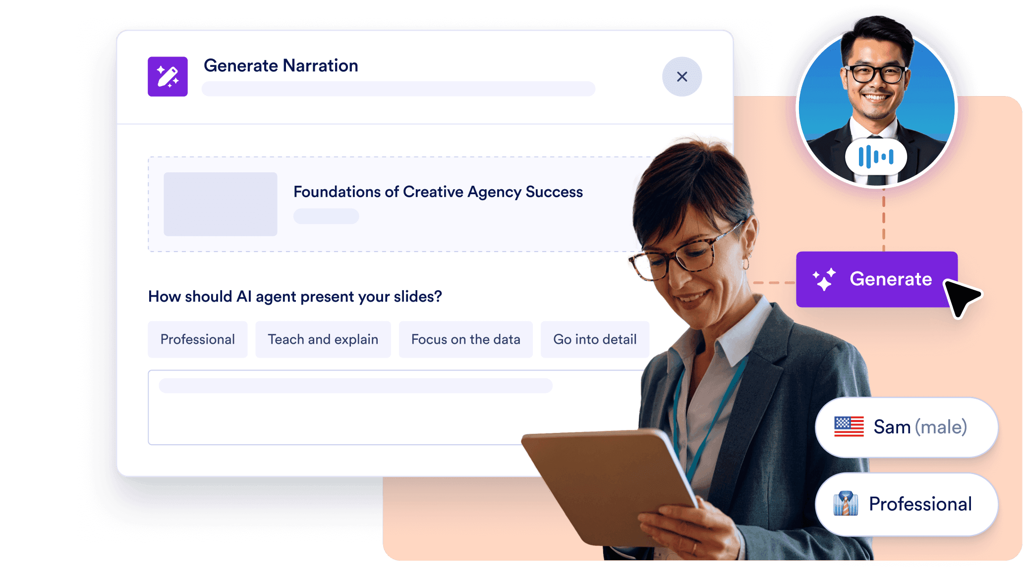 AI-Powered voice narration for every slide
