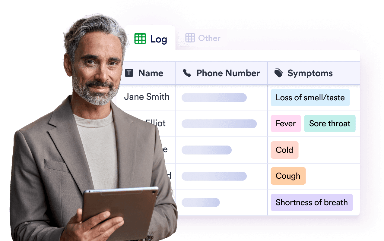 Man standing in front of an illustration of a Jotform table.