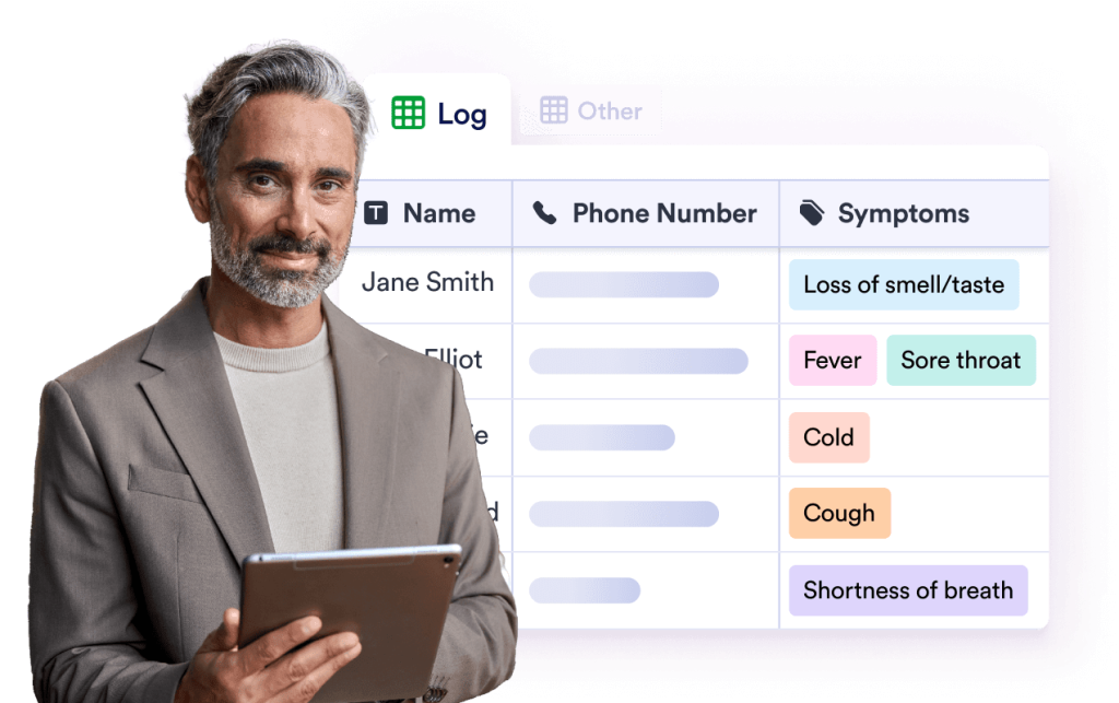 Man standing in front of an illustration of a Jform table.
