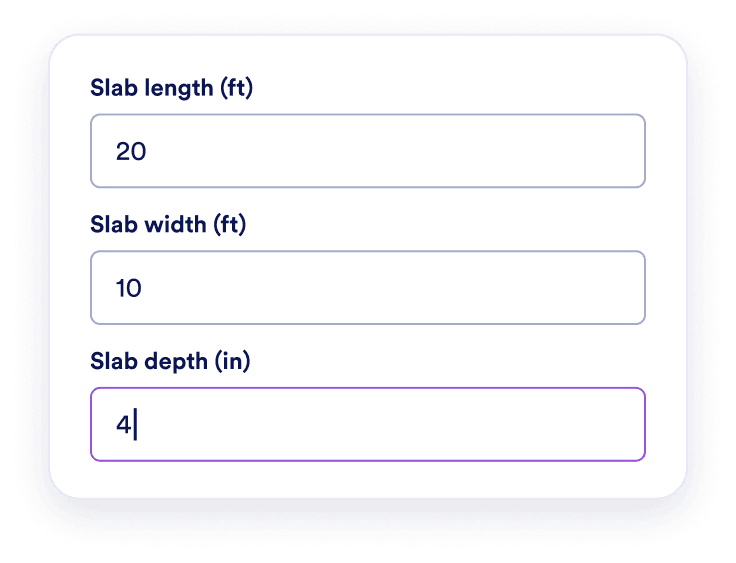 Enter slab dimensions