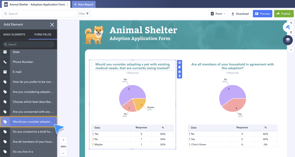 Form Fields/Chart Settings