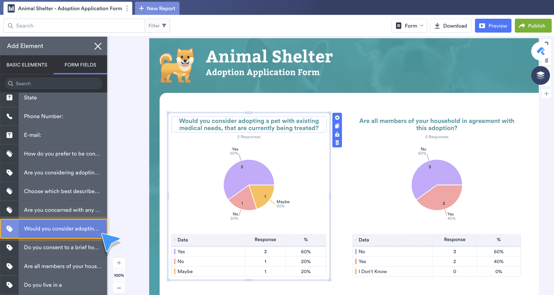 Form Fields/Chart Settings