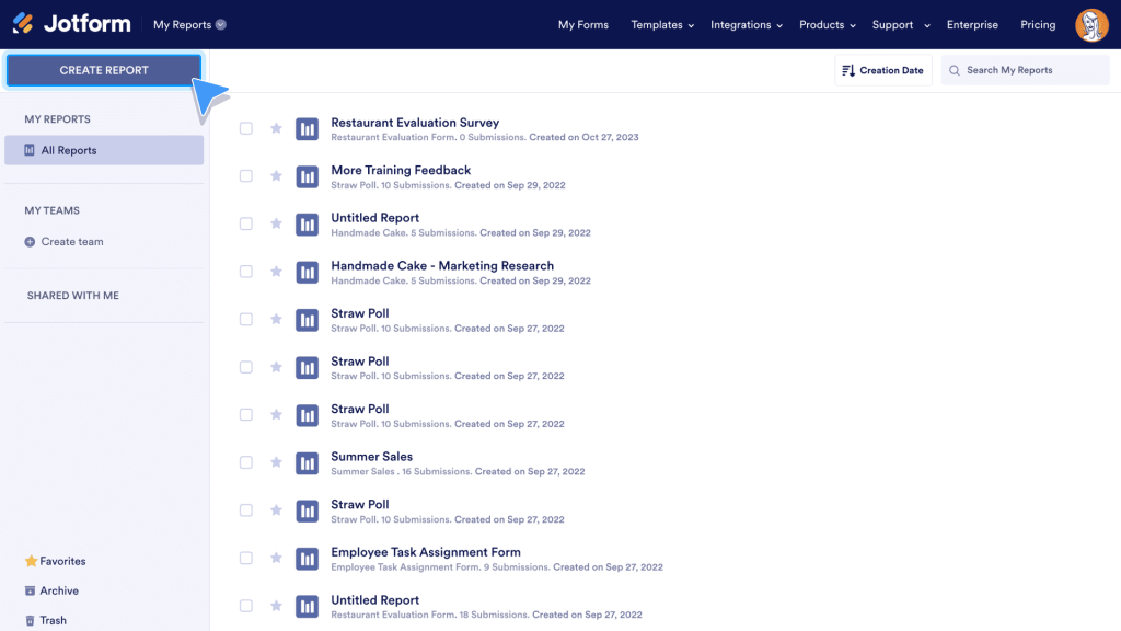 Upload CSV or Excel data to Jotform Report Builder