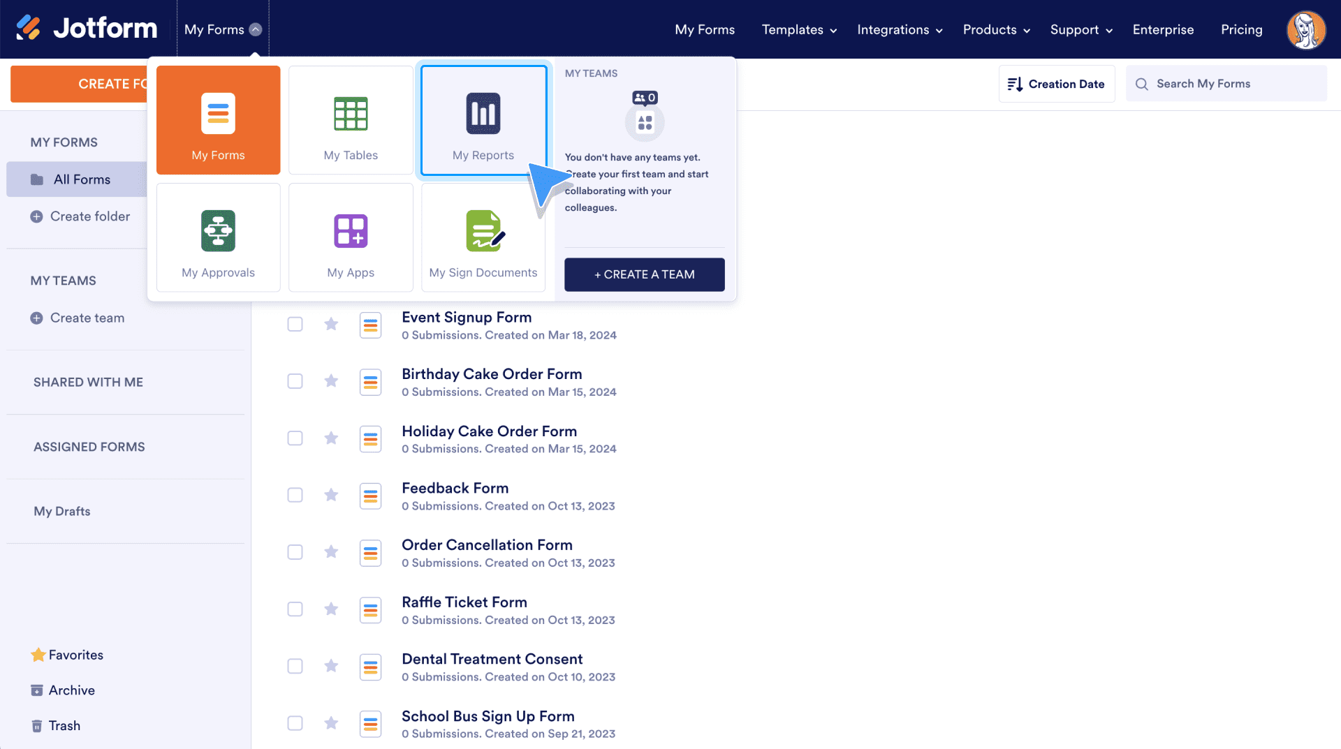 My Reports Page