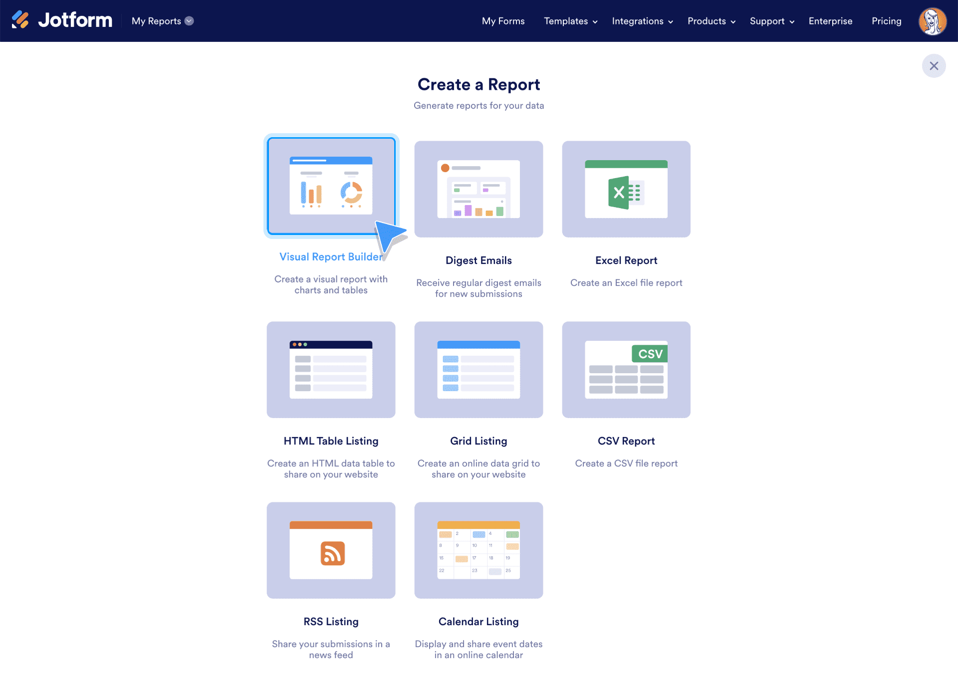 visual report selection