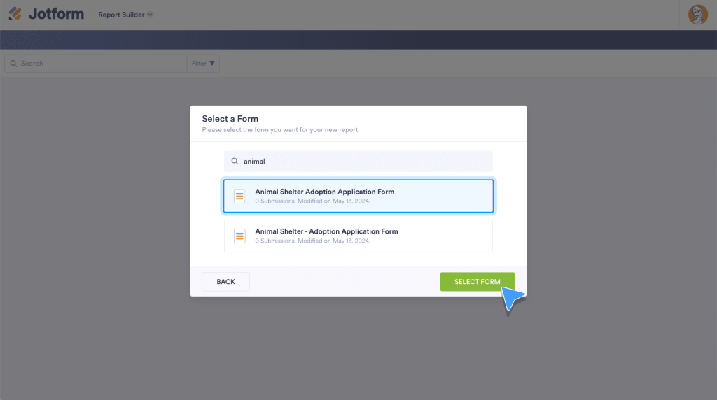 choose the form you want to use from your Jotform account