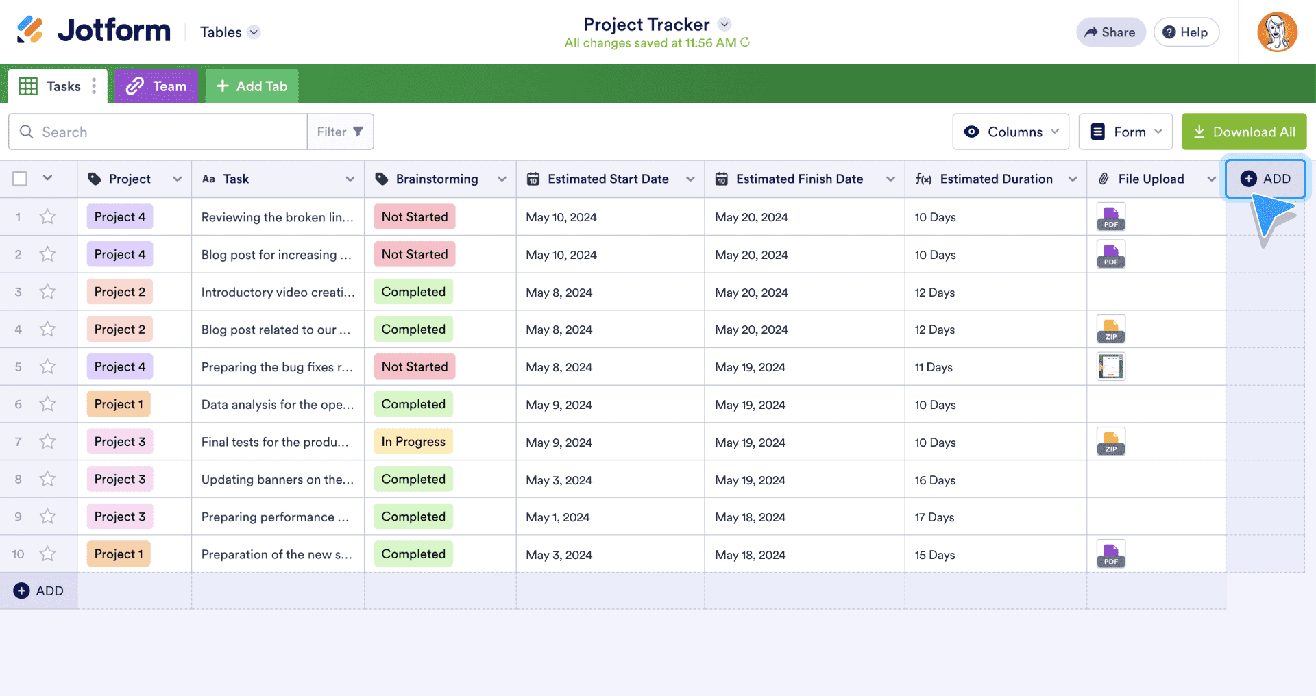 Assign column entries to collaborators
